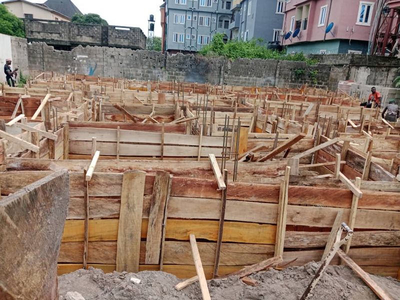 Timber formwork for strip foundations on site