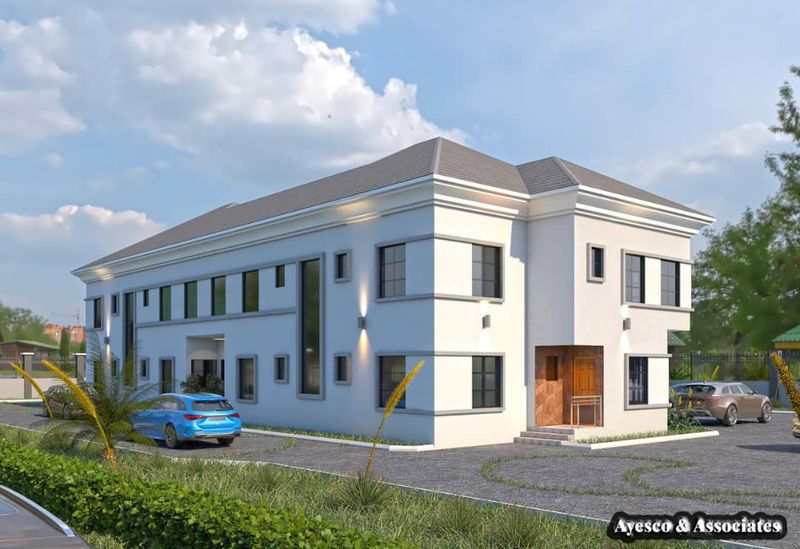 3D visualisation: Two-storey building with a long side wing